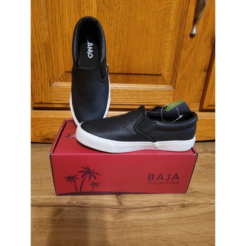 LAMO Piper Kids Size 3Y Shoes Canvas Slip Ons Black Faux Snakeskin